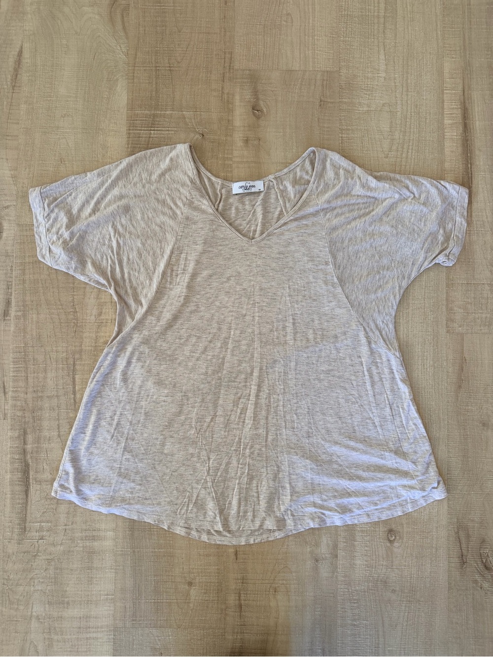 Carly Jean LA V-Neck Capsule Tee Oatmeal Beige Heathered XS MD3019 Made in USA